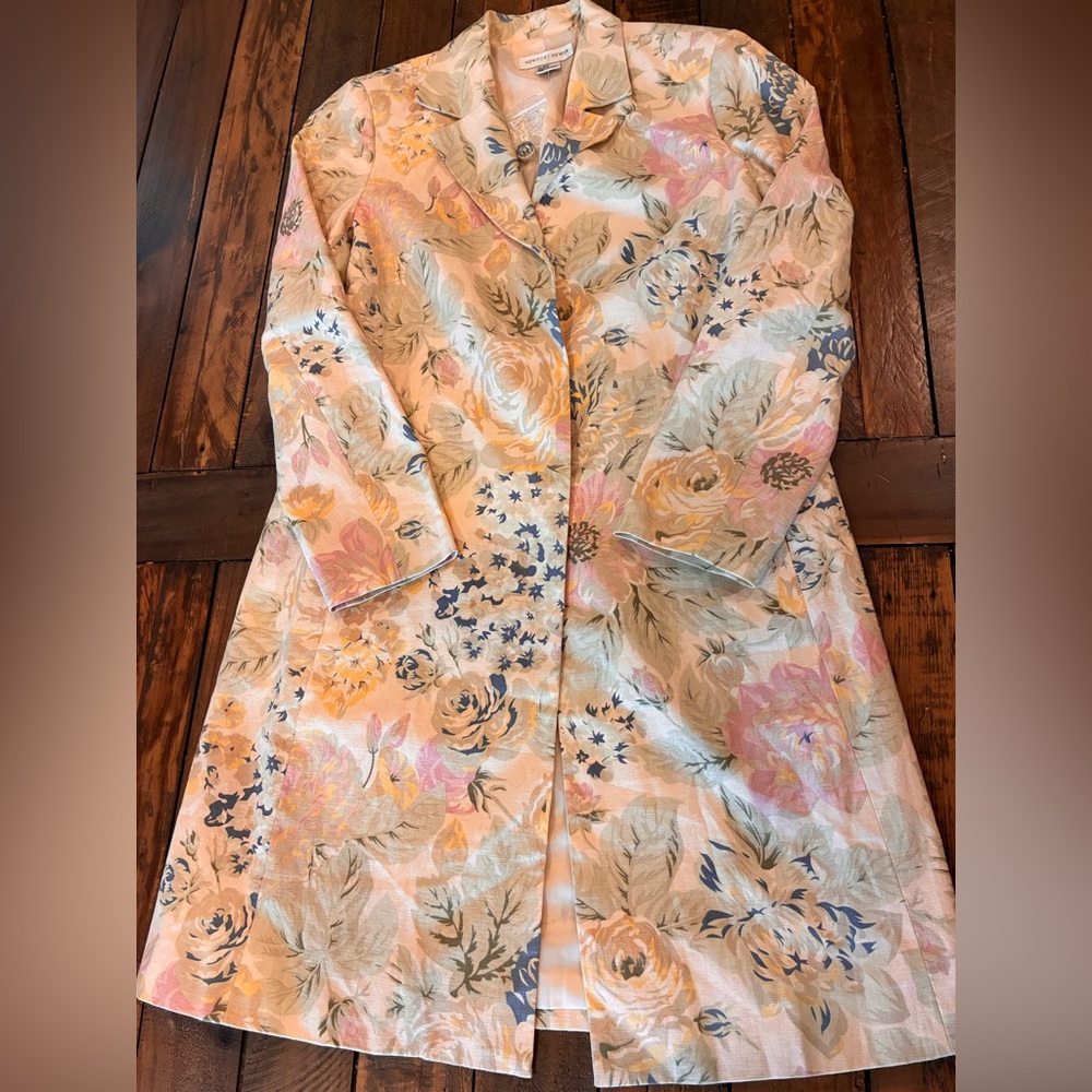 Newport News Linen Blend Floral Duster Jacket 12P